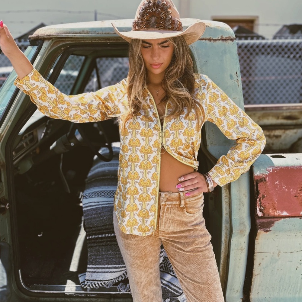 Golden Yellow Tulip Zipper Front Blouse